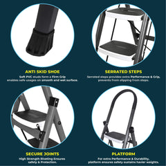 Plantex Ladder for Home-Foldable Steel 6 Step Ladder-Wide Anti Skid Steps (Gray & White)