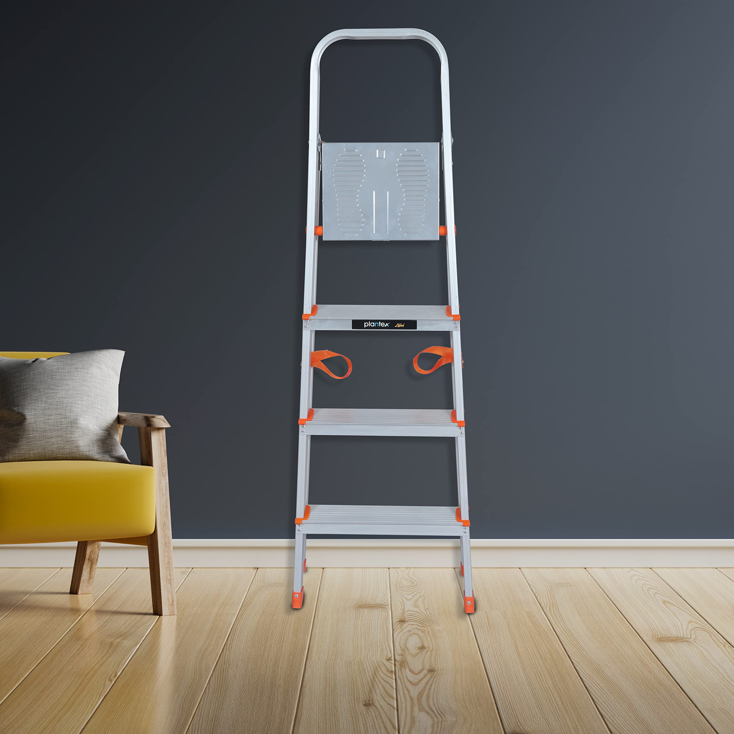 Plantex Restructured Legend Aluminium Folding 5 Step Ladder for Home - 5 Wide Step Ladder (Orange-Silver)