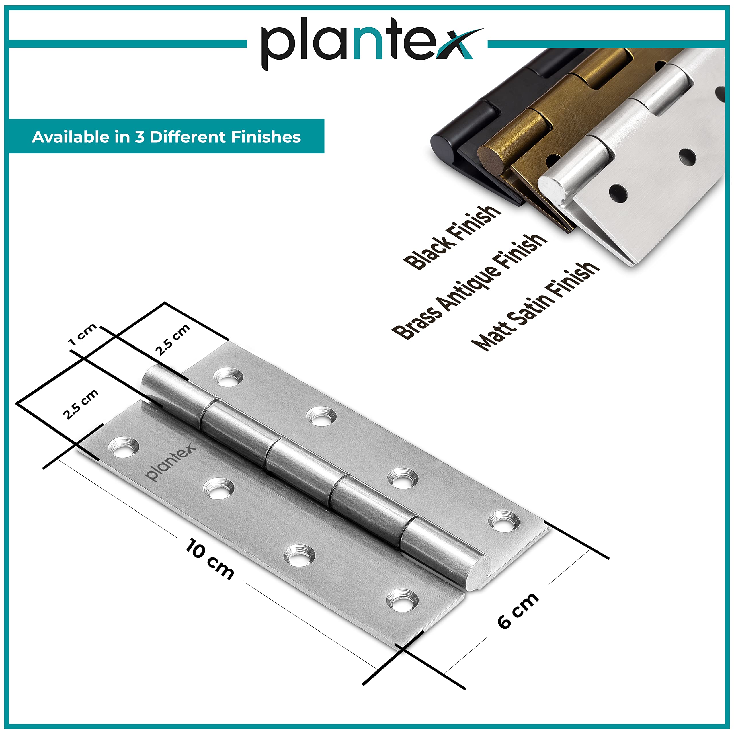 Plantex Heavy Duty Stainless Steel Door Butt Hinges 4 inch x 14 Gauge/2 mm Thickness Home/Office/Hotel for Main Door/Bedroom/Kitchen/Bathroom - Pack of 4 (Satin Matt)