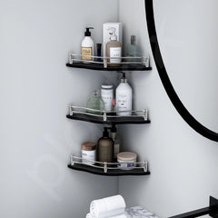 Plantex Premium Flower Black Glass Corner Shelf for Bathroom/Kitchen Shelf/Bathroom Accessories (9x9 Inches) - Pack of 3