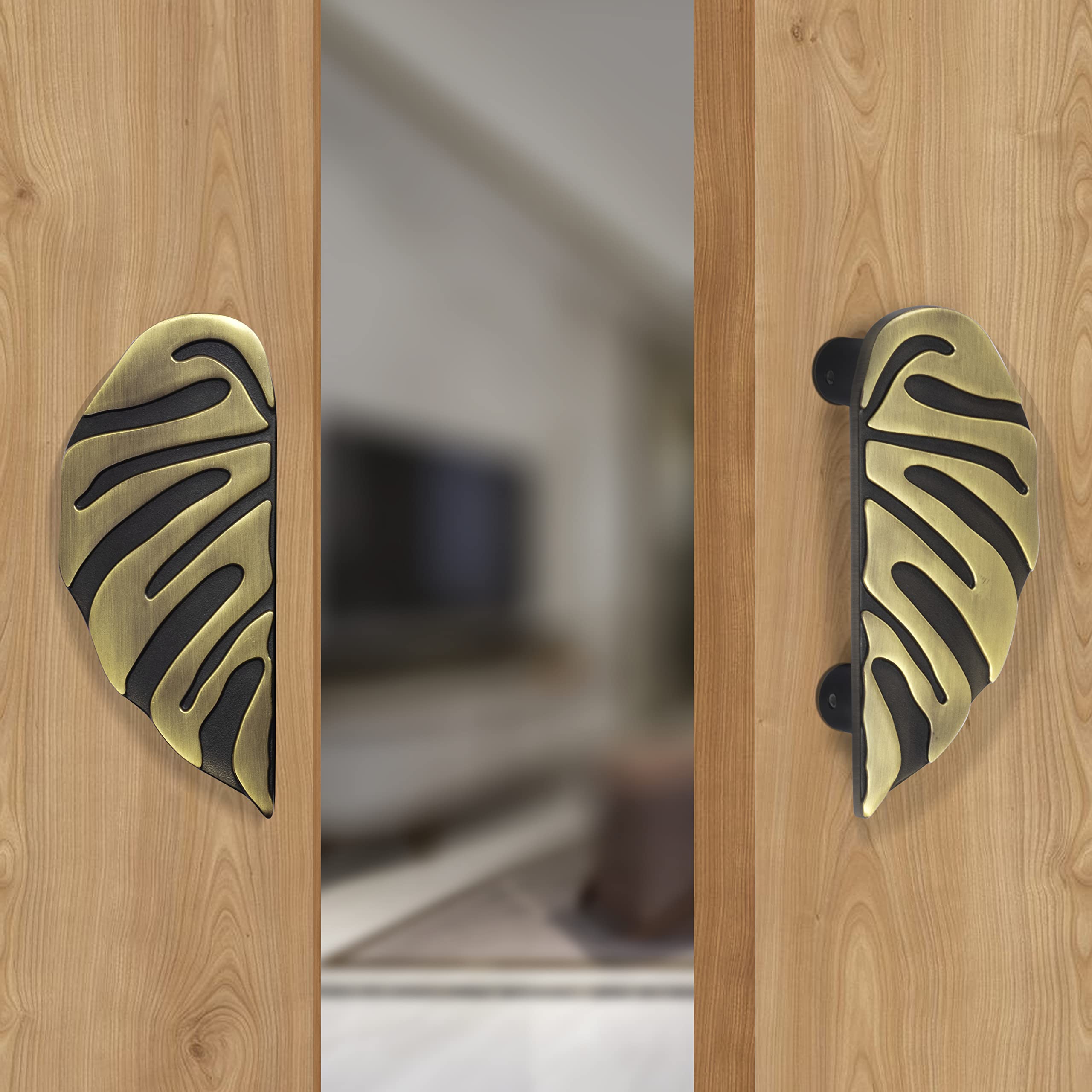 Plantex Heavy Duty Door Handle/Door & Home Decor/6-inches Leaf Shape Main Door Handle/Door Pull Push Handle Set (295-Brass Antique Finish)