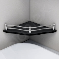 Plantex Bathroom Shelf/Bathroom Corner Organizer Shelf/Black Glass Corner Shelf for Living Room (9x9 Inches Flower - Pack of 1)