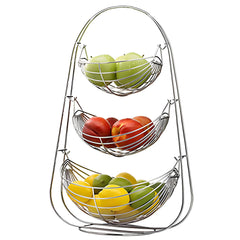 Plantex Stainless Steel Triple Step Swing Fruit and Vegetable Basket for Kitchen and Dining Table