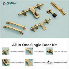 Plantex Stainless Steel Door Kit for Single Door/Door Hardware/Door Accessories (10 inch Al-Drop,8 inch Latch, 7 inch 2 Handles,7 inch Tower Bolt and 4 inch Door Stopper) - (DMAL-03-Brass Antique)