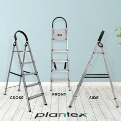 Plantex Wonder 5 Step Folding Ladder for Home with Advanced Locking System - (Silver & Black, Aluminium)