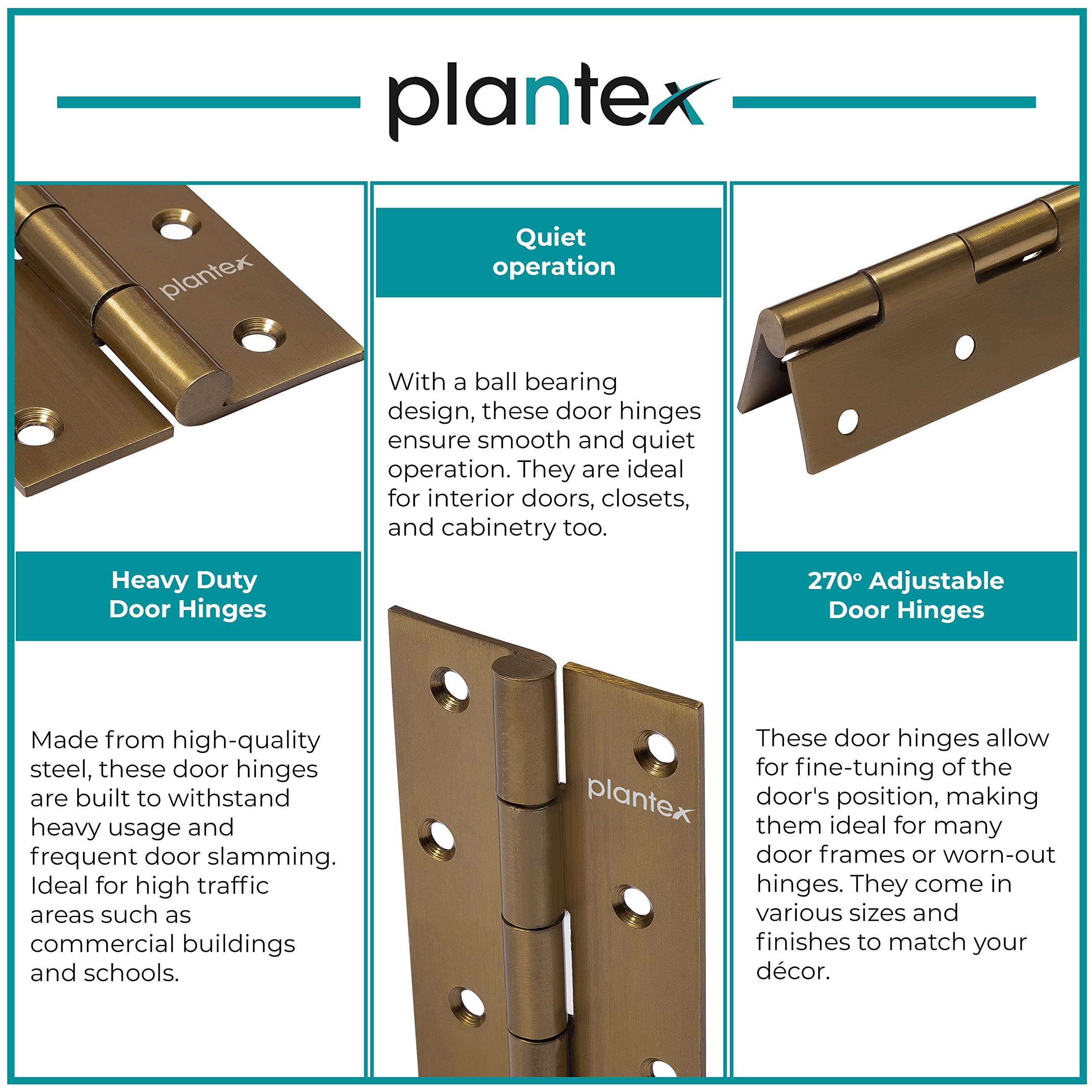 Plantex Heavy Duty Stainless Steel Door Butt Hinges 4 inch x 14 Gauge/2 mm Thickness Home/Office/Hotel for Main Door/Bedroom/Kitchen/Bathroom - Pack of 6 (Brass Antique)