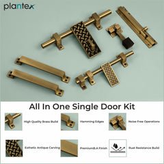 Plantex Stainless Steel Door Kit for Single Door/Door Hardware/Door Accessories (10 inch Al-Drop,8 inch Latch, 7 inch 2 Handles,7 inch Tower Bolt and 4 inch Door Stopper) - (DMAL-06-Brass Antique)