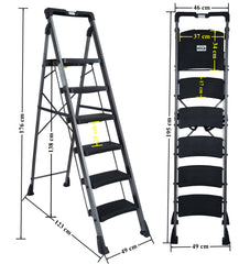 Plantex Heavy-Duty Mild-Steel Hulk Folding 6 Step Ladder for Home with Advanced Locking System -Anti Slip 6 Wide Step Ladder(Web-Grey)