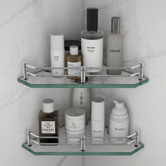Plantex Premium Diamond Transparent Glass Corner Shelf for Bathroom/Kitchen Shelf/Bathroom Accessories (9x9 Inches) - Pack of 2