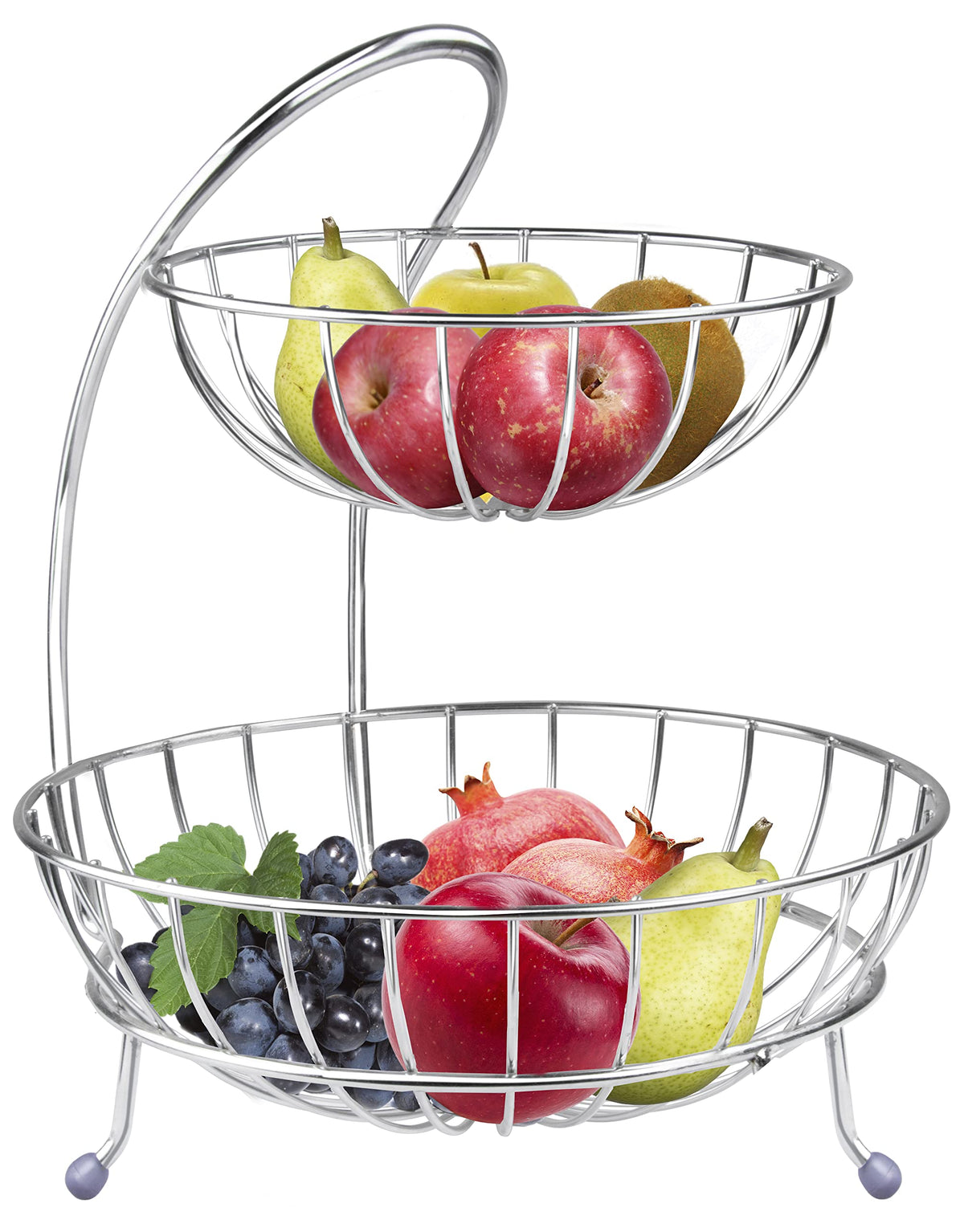 Plantex Stainless Steel 2-Tier Fruit & Vegetable Basket for Dining Table/Kitchen - Countertop (Chrome)