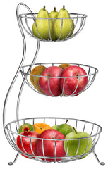 Plantex Stainless Steel 3-Tier Fruit & Vegetable Basket for Dining Table/Kitchen - Countertop (Chrome)