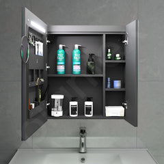 Plantex LED Mirror Cabinet for Bathroom with Bluetooth, Defogger and Digital Clock Display/Double Door Cabinet/Bathroom Organizer/Shelf - 32x28 Inches