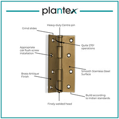 Plantex Heavy Duty Stainless Steel Door Butt Hinges 4 inch x 14 Gauge/2 mm Thickness Home/Office/Hotel for Main Door/Bedroom/Kitchen/Bathroom - Pack of 12 (Brass Antique)