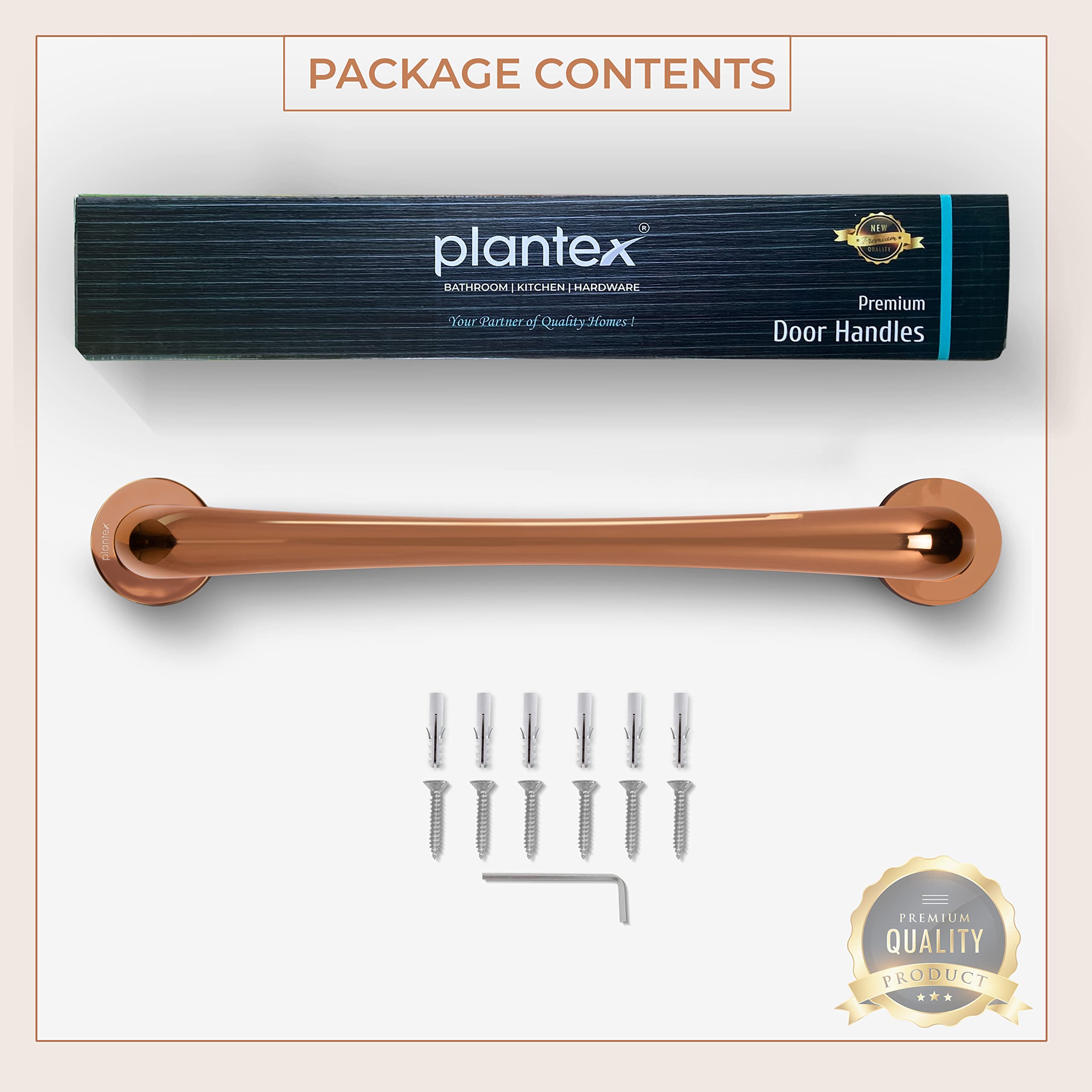Plantex Polo 14-inch Door Pull-Push Main Door Handle for Wooden Door/House/Hotel/Office Door Hardware (Rose Gold Finish - Long)