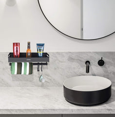 Plantex Aluminium Powder Coated Finish Multipurpose Wall Mount Bathroom Shelf with Towel Rod (Black)