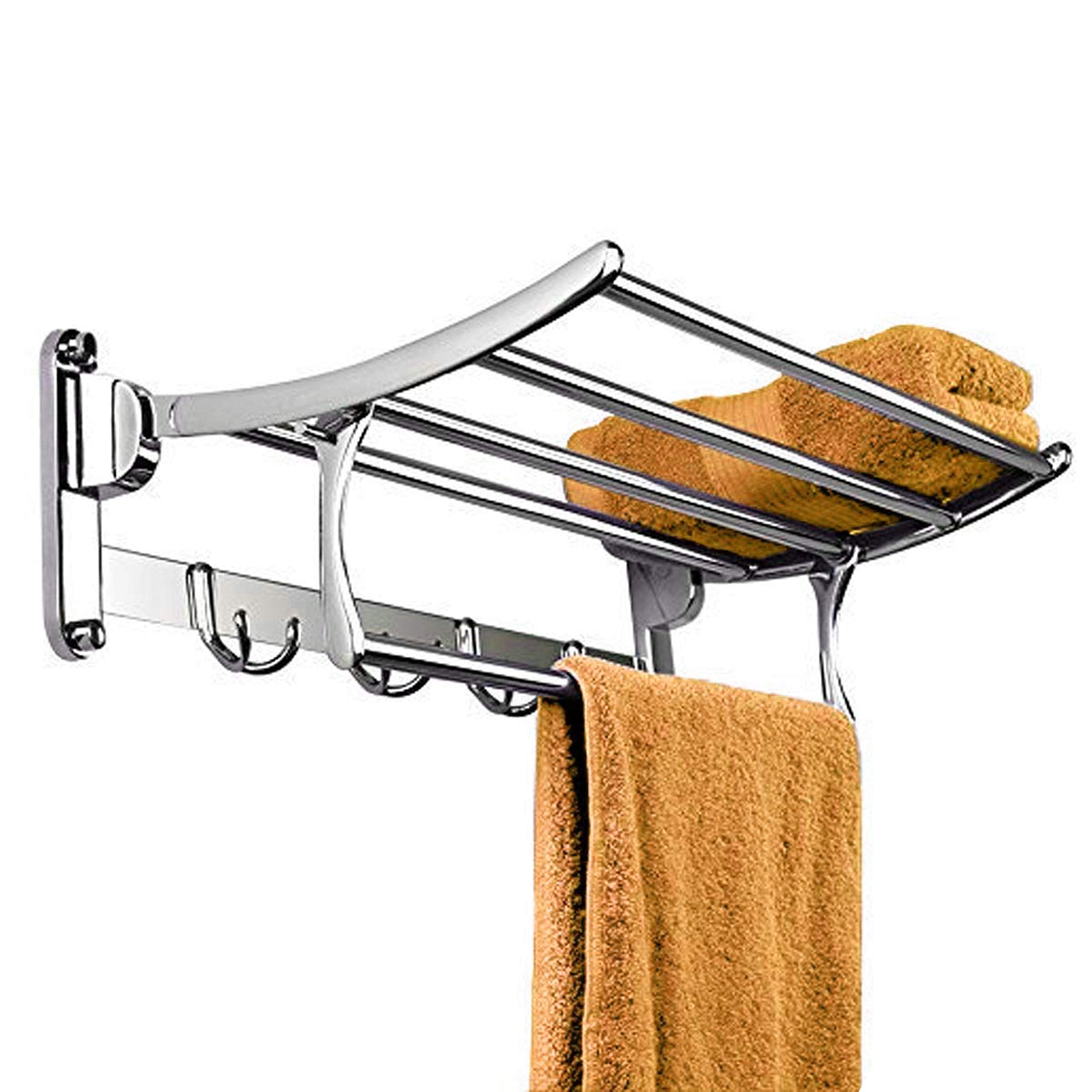 Plantex Stainless Steel Folding Towel Rack with Stainless Steel 304 Grade Cute Bathroom Accessories Set 5pcs (Towel Rod/Napkin Ring/Tumbler Holder/Soap Dish/Robe Hook)