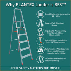 Plantex Premium 6 Step Ladder/Aluminium Ladder/ 6 Wide Step Ladder, Durable, Heavy Duty, Anti-Skid Aluminum Ladder(Orange-Silver)