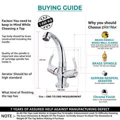 Plantex AQ-1409 Pure Brass Center Hole Basin Mixer with (High Arch 360 Degree) Swivel Spout/Double Handle Hot & Cold Tap for Kitchen with Teflon Tape (Mirror-Chrome Finish)