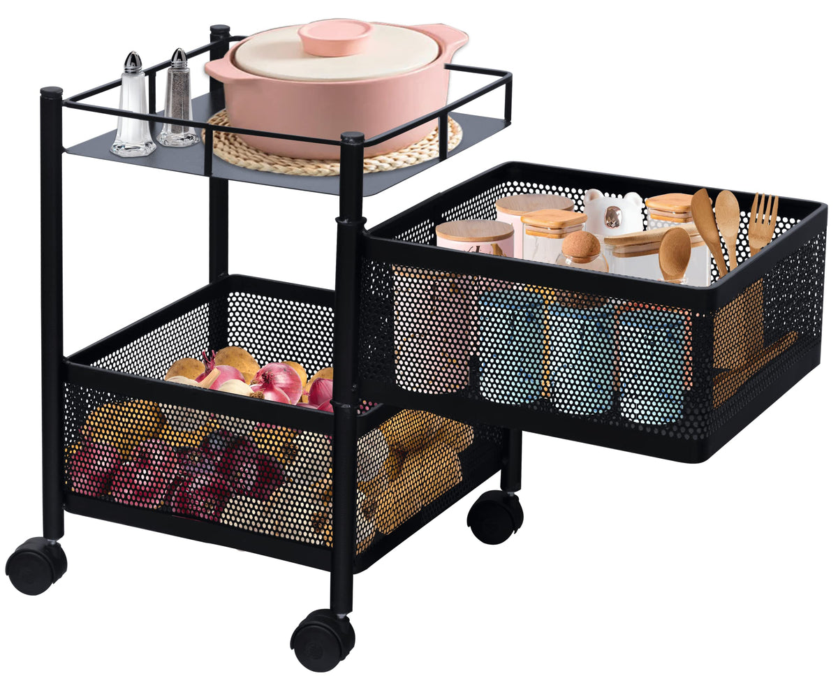 Plantex Square 4-Tier Rotating Shelf/Storage Rack/Basket for Kitchen/Bathroom/Living-Room-Shelf Trolley with Wheels for Bathroom Accessories (Black)