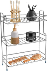 Plantex Stainless Steel Shelf - Multipurpose & Stackable Rack Organizer for Bathroom & Kitchen/Bathroom Accessories (Chrome-Silver) , Set of 1