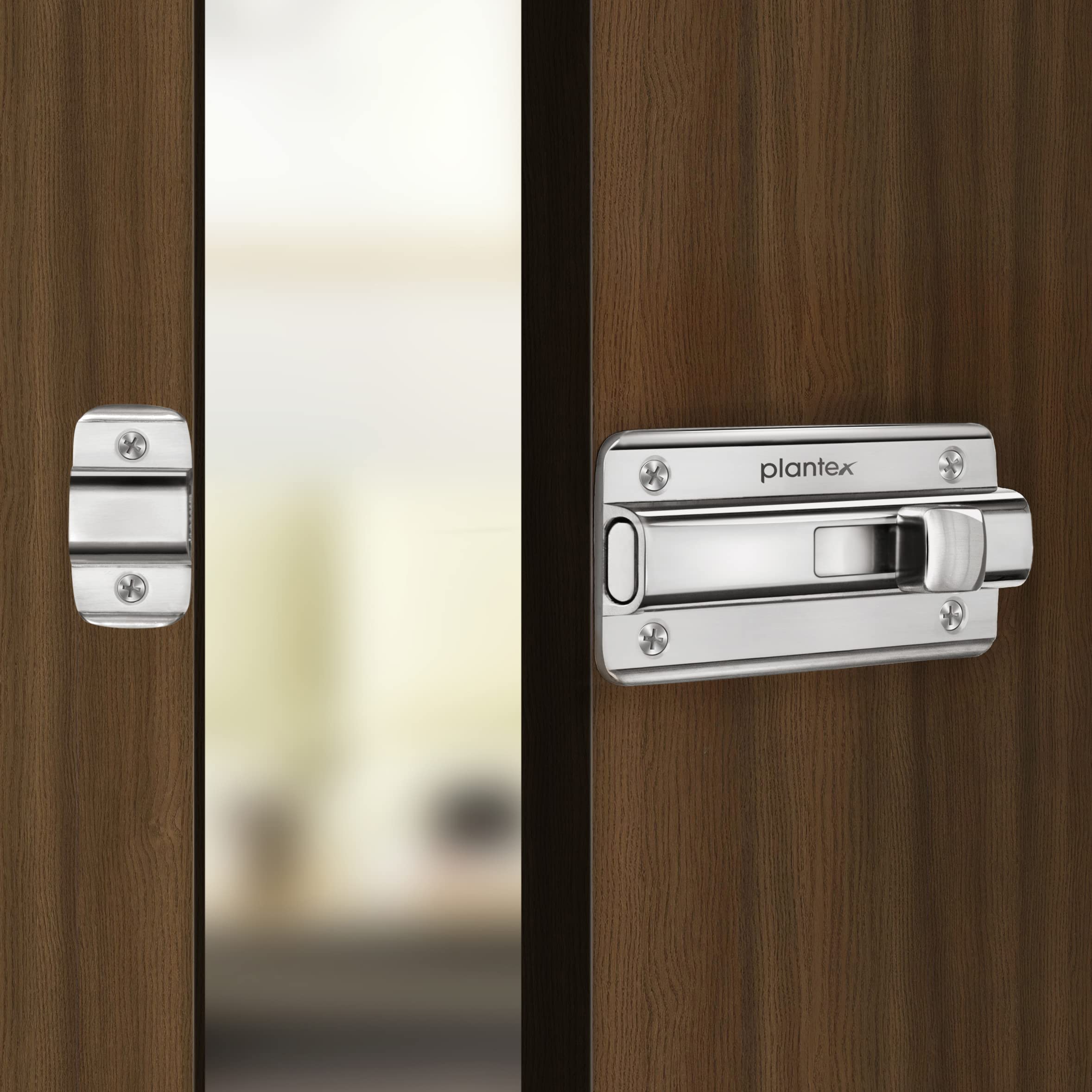 Plantex Premium Heavy Duty Door Stopper/Door Lock Latch for Home and Office Doors - Pack of 3 (Chrome)