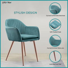 Plantex Morden Strip Chair with Sitting Cushion for Home/Accent Chair with Rose Gold Leg for Cafe/Restaurant/Office/Living Room/Bed Room (APS-1041-Blue & PVD Rose Gold)