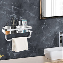 Plantex 304 Grade Stainless Steel Bathroom Shelf with Towel Holder for Wall/Kitchen Shelf/Bathroom Shelf and Rack/Bathroom Accessories - (12X5 Inches-Chrome)