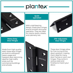 Plantex Heavy Duty Stainless Steel Door Butt Hinges 5 inch x 12 Gauge/2.5 mm Thickness Home/Office/Hotel for Main Door/Bedroom/Kitchen/Bathroom - Pack of 3 (Black)
