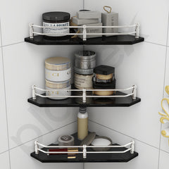 Plantex Premium Diamond Black Glass Corner Shelf for Bathroom/Kitchen Shelf/Bathroom Accessories (9x9 Inches) - Pack of 3