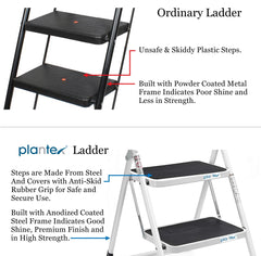 Plantex Heavy Steel Folding 5 Step Ladder for Home - 5 Wide Anti Skid Steps (Black & Silver)