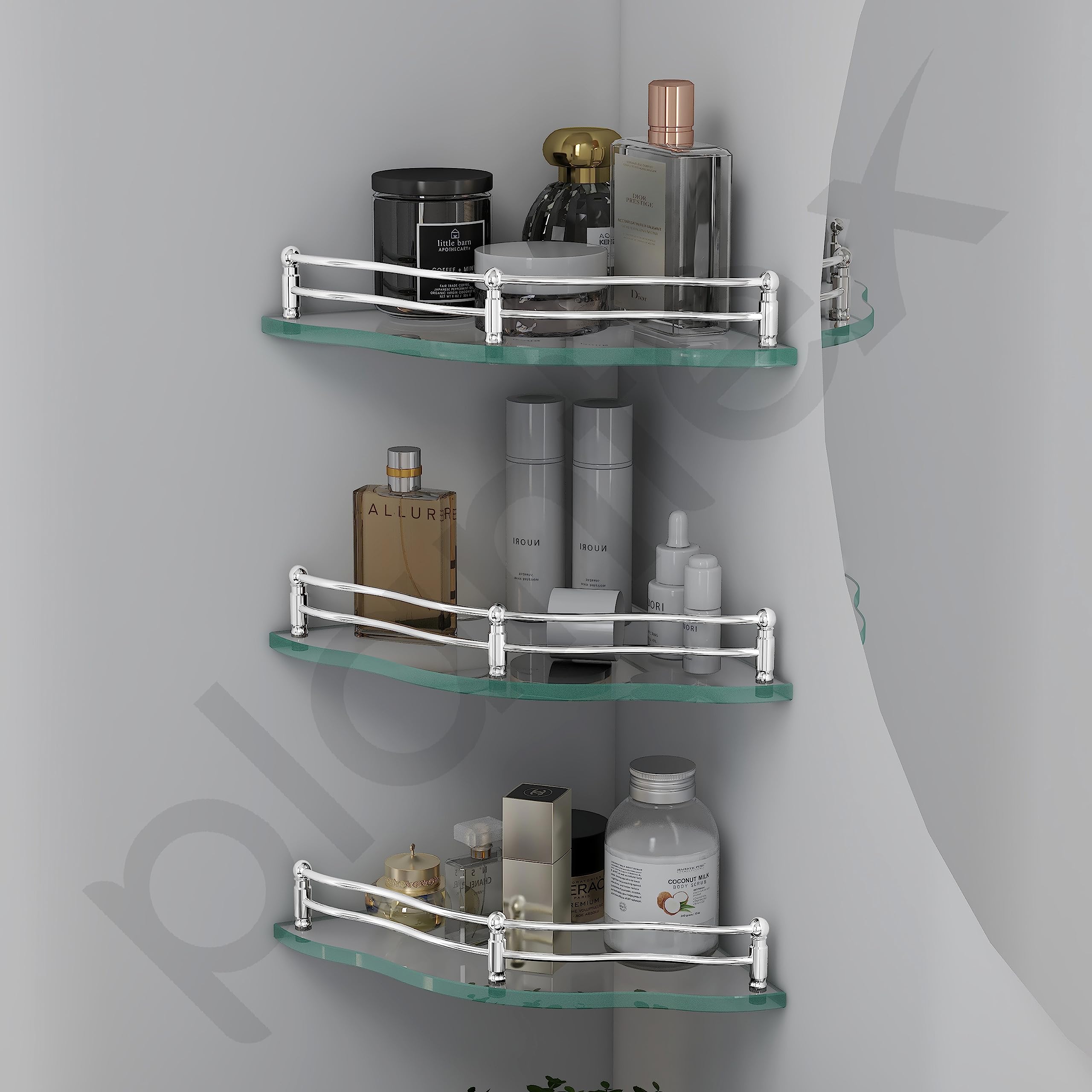 Plantex Premium Flower Glass Corner Shelf for Bathroom&Kitchen Shelf (Transparent, 9x9 Inches) - Pack of 3