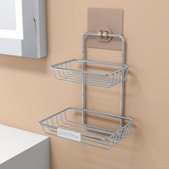 Plantex Self-Adhesive Stainless Steel Wall Hanging Soap Storage Rack -Soap Stand for Bathroom -Soap Dish Holder for Kitchen -Soap Case-Double Layer Soap Tray - Bathroom Accessories