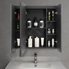 Plantex LED Mirror Cabinet for Bathroom with Defogger and Digital Clock Display/Tripple Door Cabinet/Bathroom Organizer/Shelf - 32x32 Inches