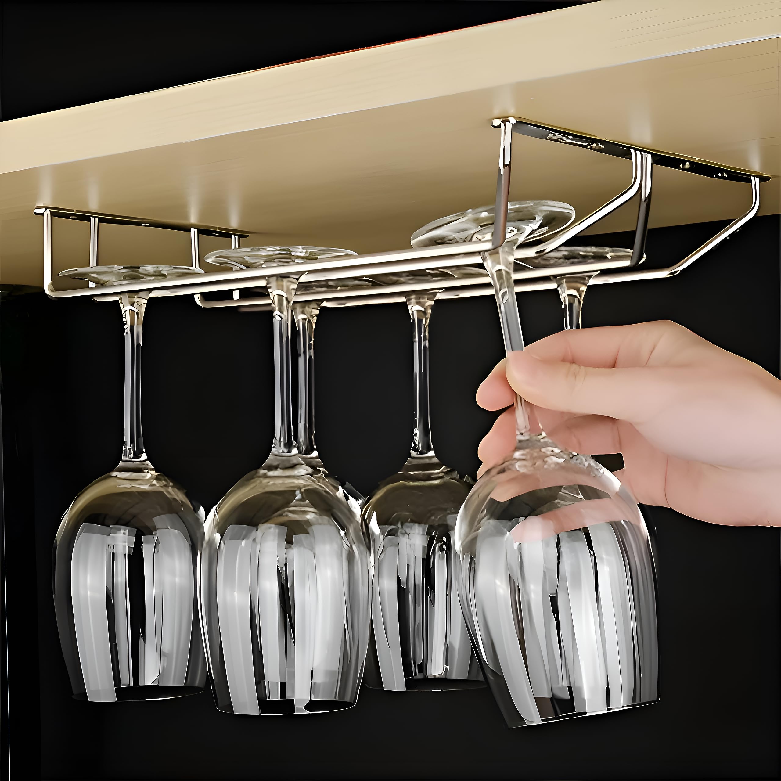 Plantex Wine Glass Rack/Holder Upside Down Glass Hanging Organizer for Pubs/Kitchen/Bars (Double Line - Large), Stainless Steel