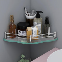 Plantex Bathroom Shelf/Bathroom Corner Organizer Shelf/Transparent Glass Corner Shelf for Living Room (9x9 Inches Flower - Pack of 1)