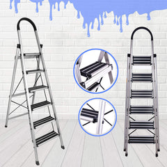 Plantex Ladder for Home-Foldable Aluminium 6 Step Ladder-Wide Anti Skid Steps (Anodize Coated-Gold)