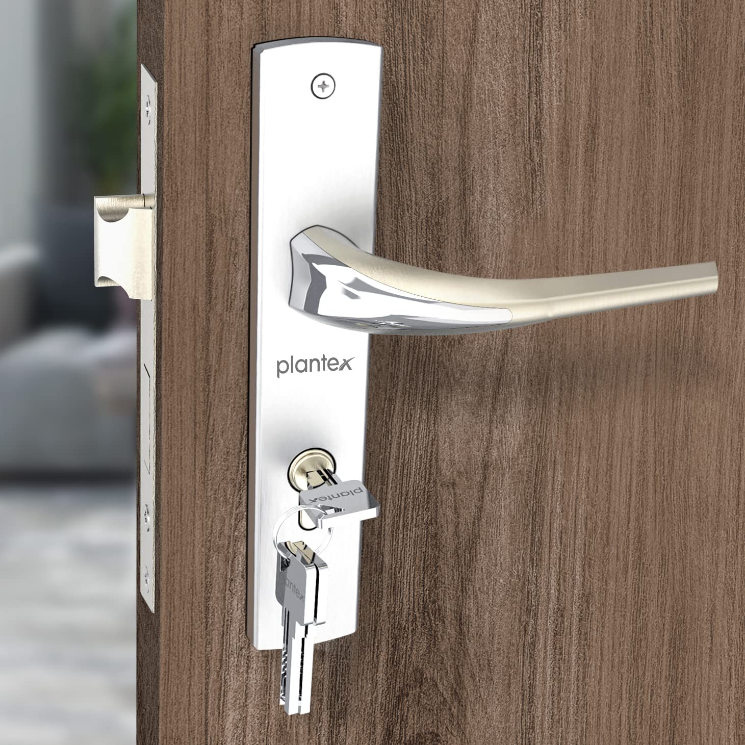 Plantex Door Lock 8026 7 Inch Handle Lock for Door 3 Keys/Mortise Lock for Home Office Hotel (Chrome & Matt)