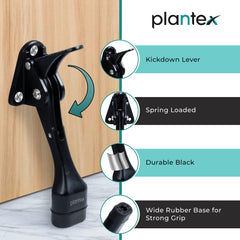 Plantex Premium 5 Inches Door Stopper, Kickdown Stop with one Touch Adjustable Height & Rubber Tip, Door Stops (186 - Black)