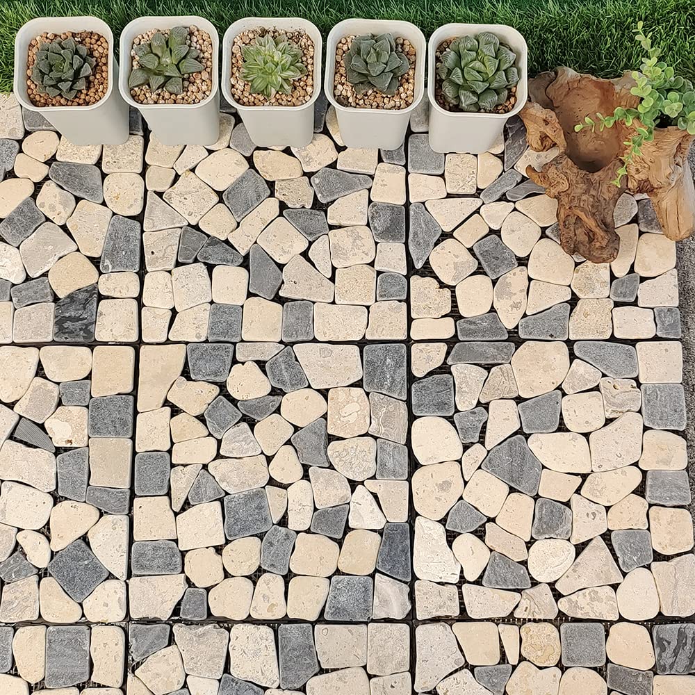 Plantex Tiles for Floor-Interlocking Pabble Stone Tiles/Garden Tile/Quick Flooring Solution for Indoor/Outdoor Deck Tile-Pack of 1 (Mix Stones,APS-1218)