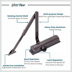 Plantex Premium ISO 9001 Certified Automatic Hydraulic Pelmet Arm Door Closer with Double Speed for Heavy Doors at Home/Office/Hotel Wide 180 Degree Opening (Brown)