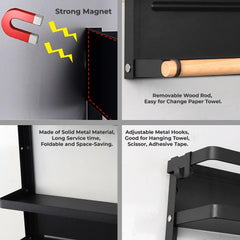 Plantex GI Steel Multi-Purpose Magnetic Shelf for Home/Fridge Organizer Spice Rack with Paper-Towel Holder/Kitchen Rack for Refrigerator - Pack of 1 (Big-Black)