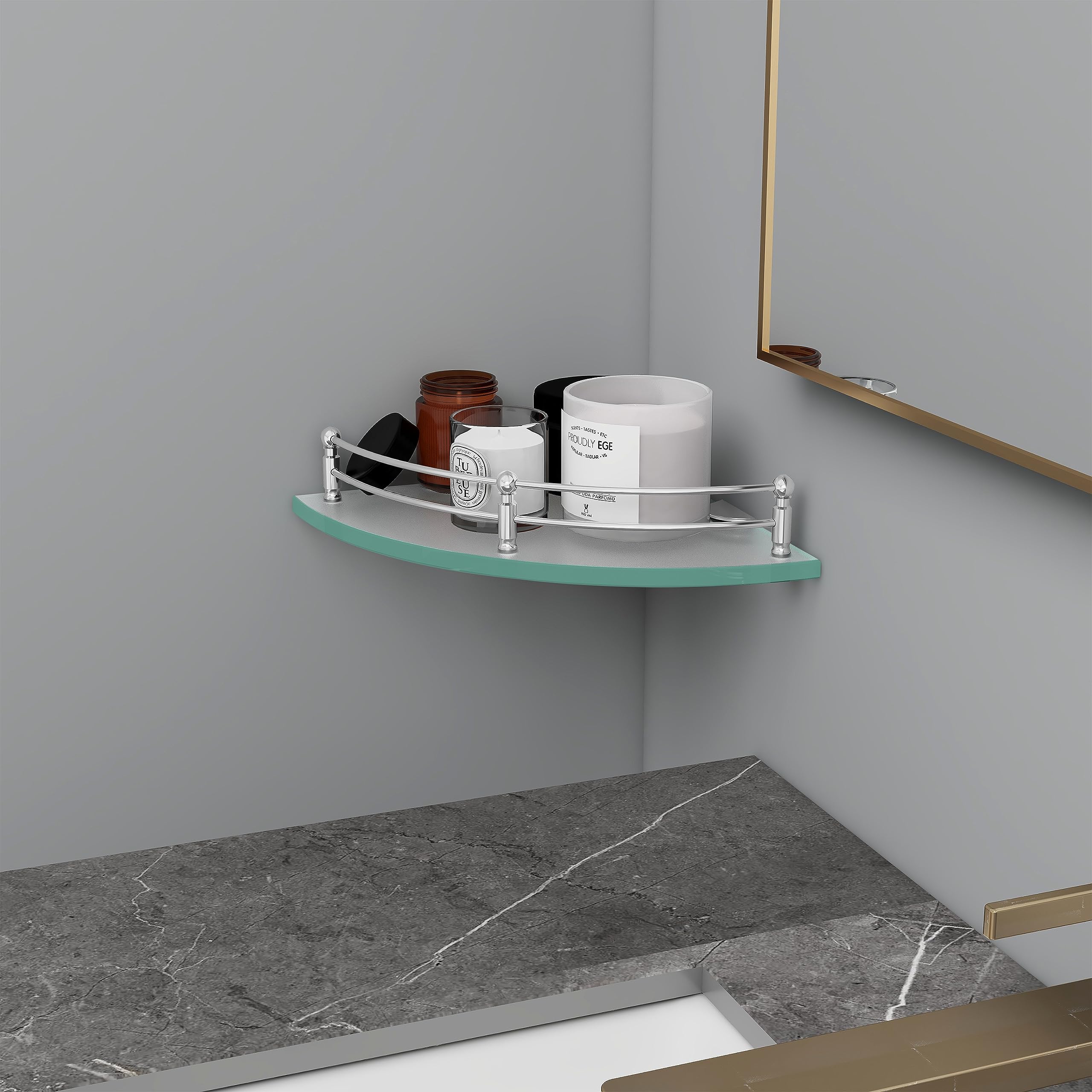 Plantex Premium Transparent Glass Corner Shelf for Bathroom/Wall Shelf/Storage Shelf (12 x 12 Inches - Pack of 1)