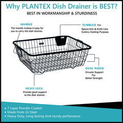 Plantex GI Metal Dish Drainer Basket for Kitchen Utensils/Dish Drying Rack/Bartan Basket (Size - 56 x 43 x 20 cm) - Black