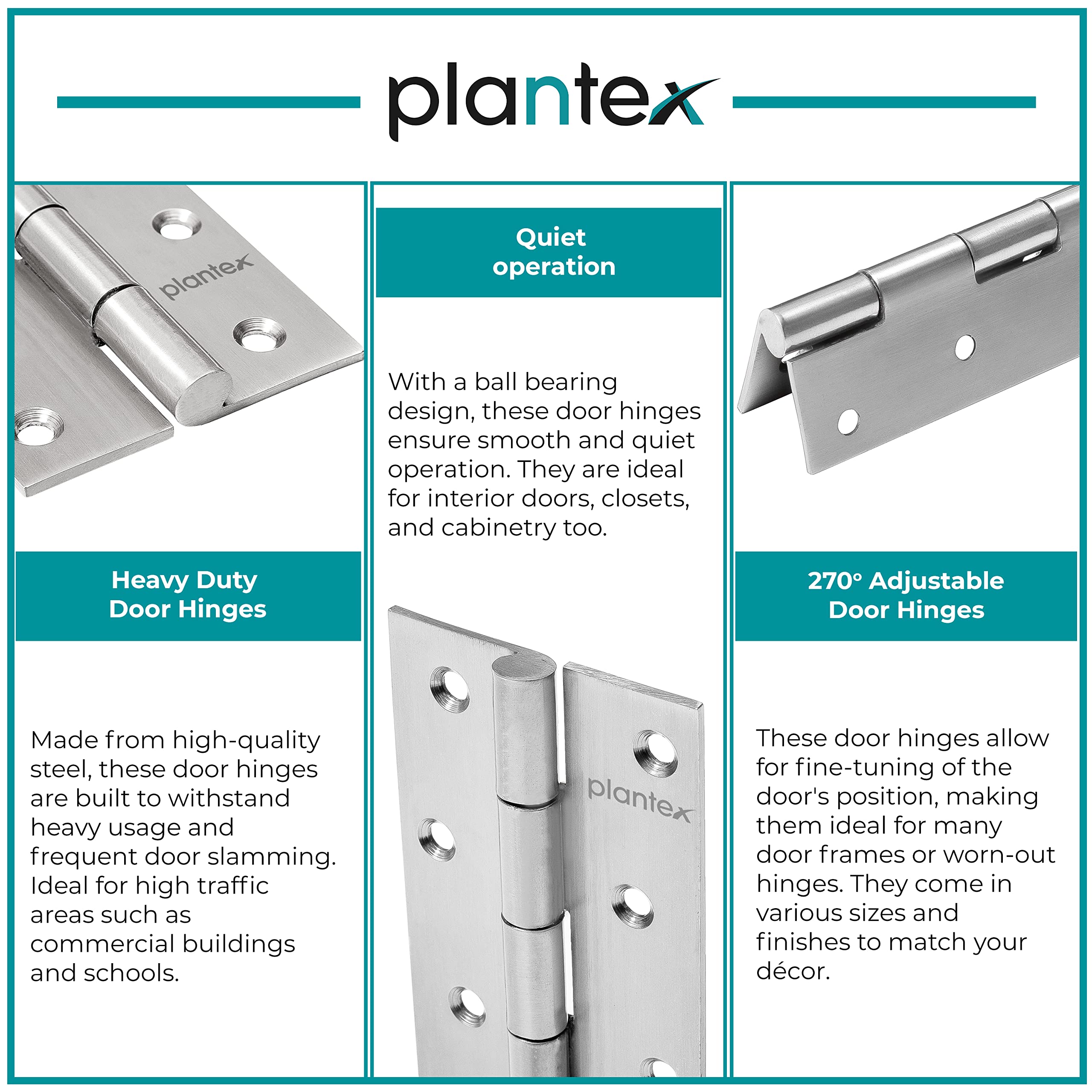 Plantex Heavy Duty Stainless Steel Door Butt Hinges 4 inch x 14 Gauge/2 mm Thickness Home/Office/Hotel for Main Door/Bedroom/Kitchen/Bathroom - Pack of 4 (Satin Matt)
