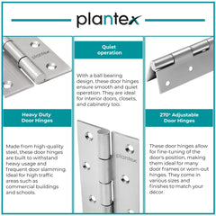 Plantex Heavy Duty Stainless Steel Door Butt Hinges 4 inch x 14 Gauge/2 mm Thickness Home/Office/Hotel for Main Door/Bedroom/Kitchen/Bathroom - Pack of 6 (Satin Matt)