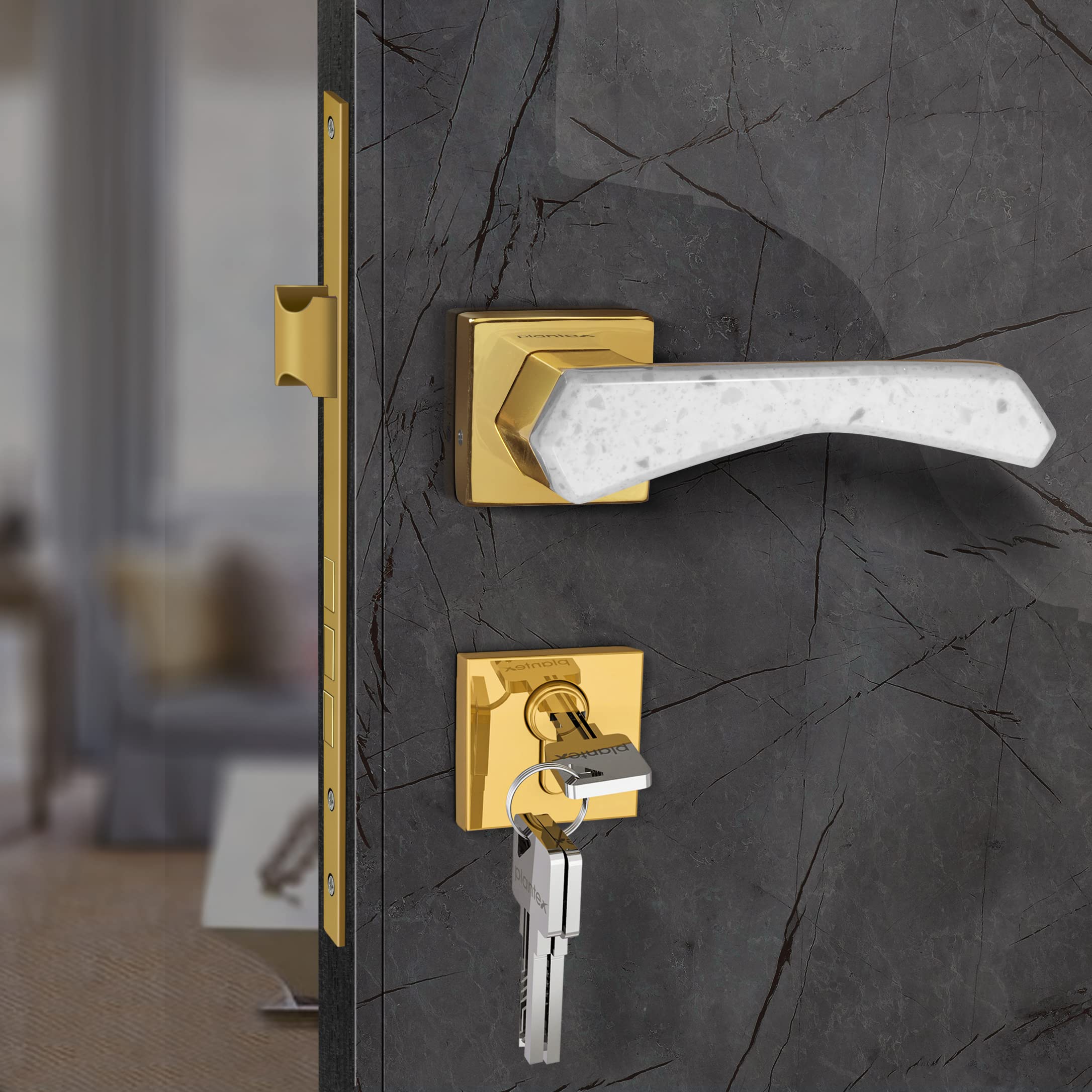 Plantex Heavy Duty Door Lock - Main Door Lock Set with 3 Keys/Mortise Door Lock for Home/Office/Hotel (594 - Gold and White)