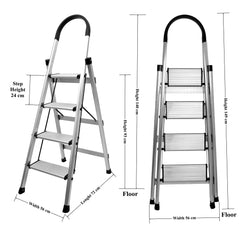 Plantex Premium Folding Aluminium Ladder for Home Use/Wide Anti Skid Step Ladder(Anodize-Silver) (Aluminum, 4 Step)