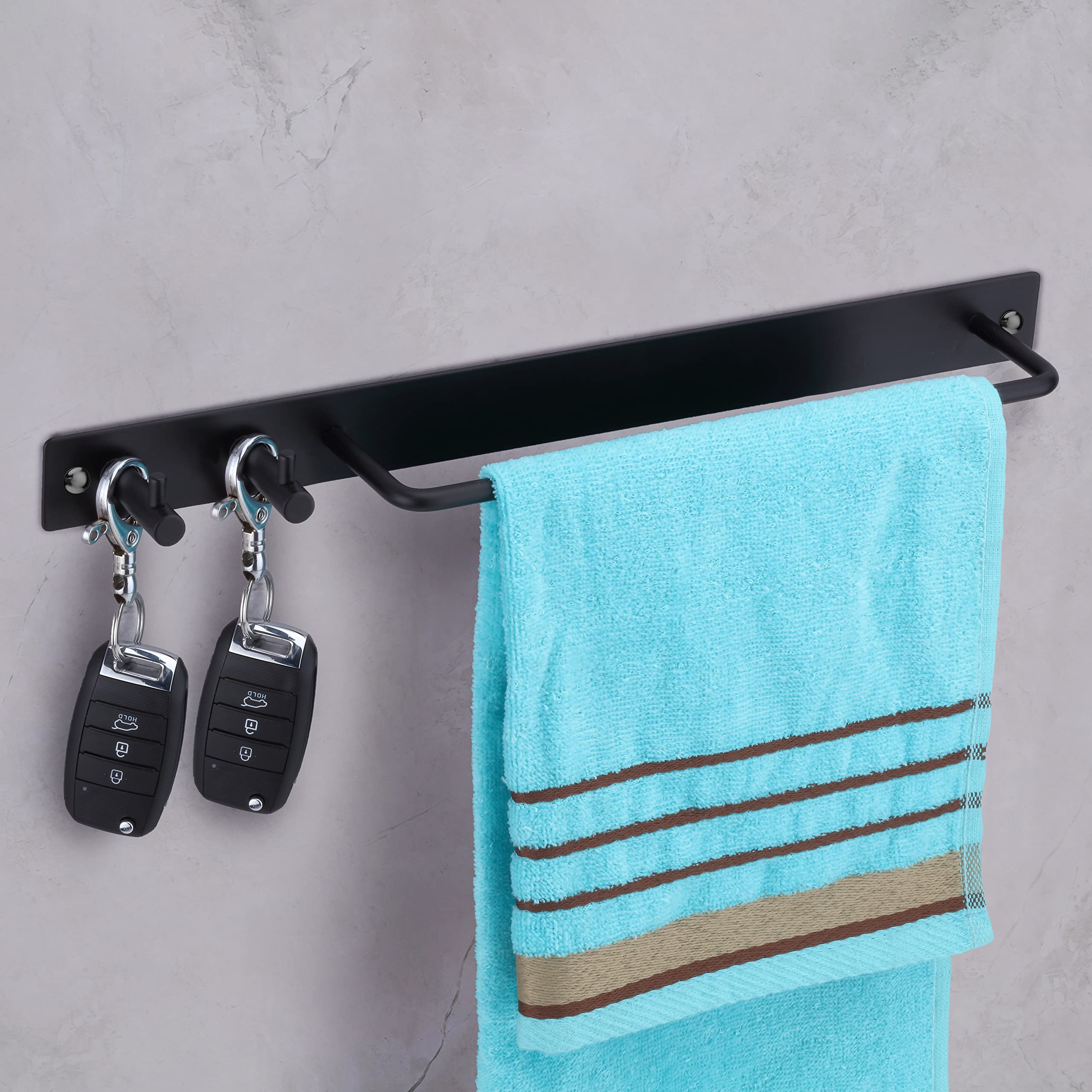 Plantex Stainless Steel Towel Stand/Towel Rod with Hook for Bathroom/Hanger/Bathroom Accessories - Powder Coated Finish (Matt Black)