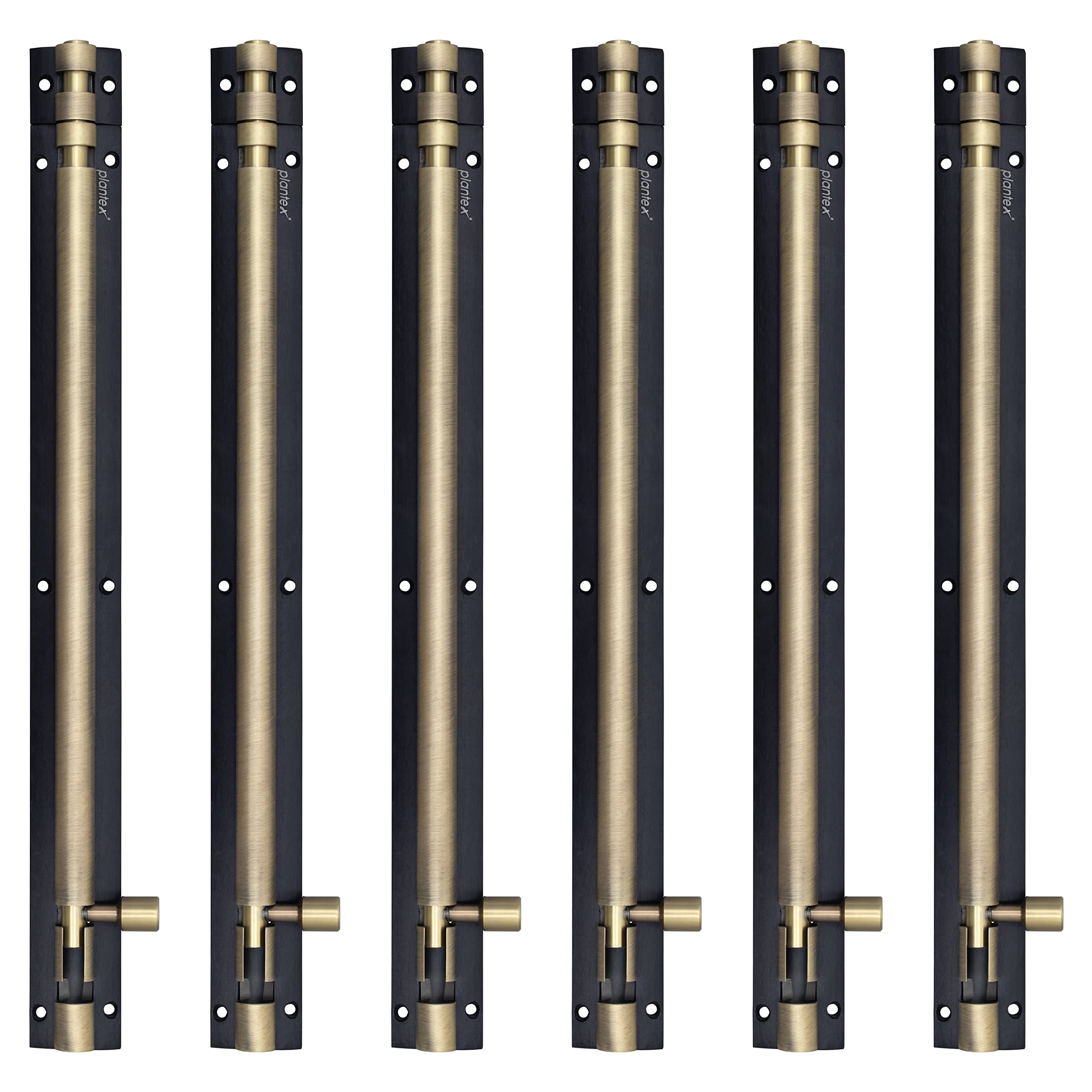 Plantex Heavy Duty 12-inch Joint-Less Tower Bolt for Wooden and PVC Doors for Home Main Door/Bathroom/Windows/Wardrobe - Pack of 6 (703, Brass Antique and Black)