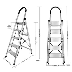 Plantex Premium Folding Aluminium Ladder for Home Use/Wide Anti Skid Step Ladder/Strong Wide Steps Ladder (Anodize-Silver - 5 Step)